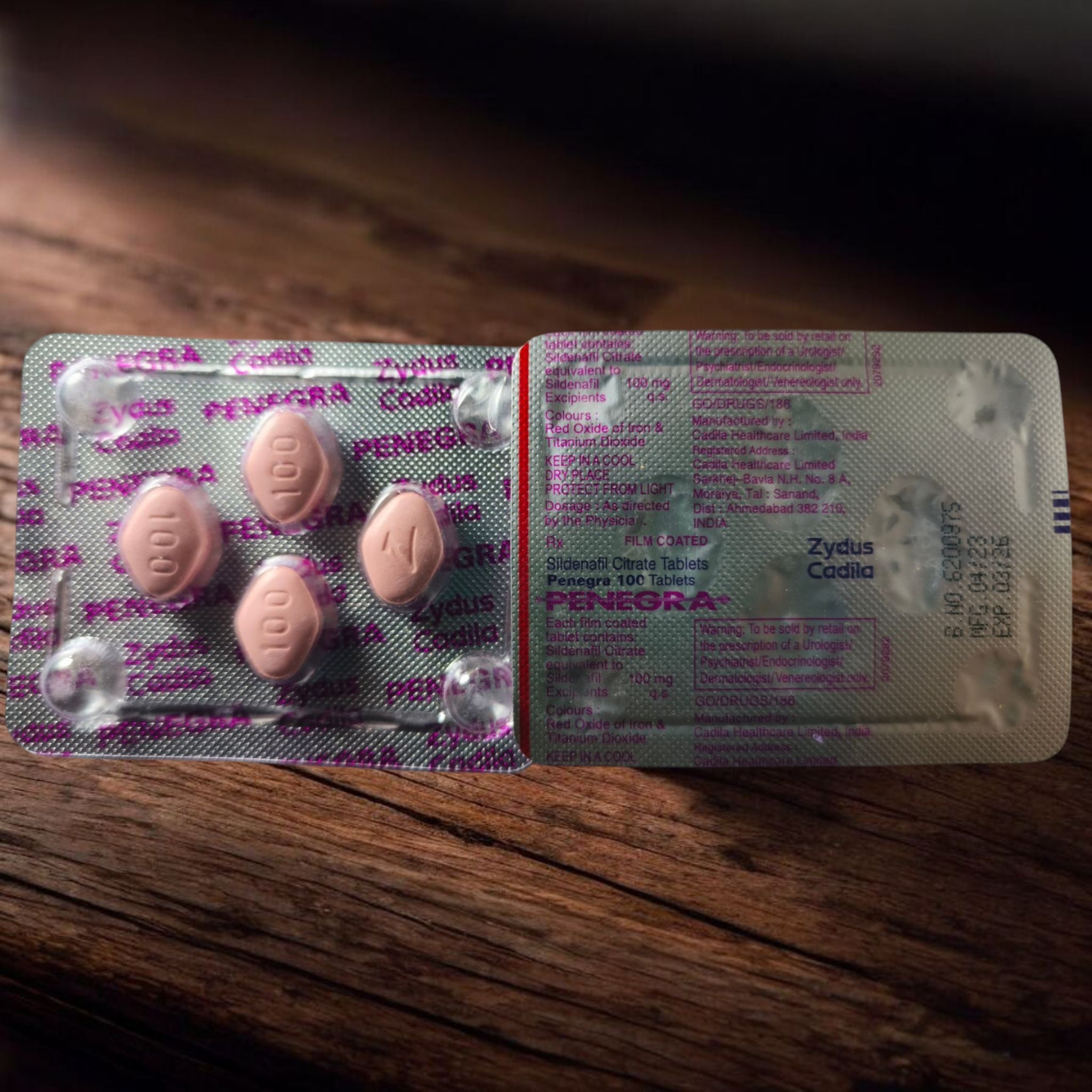 Pink Penegra Zydus 100mg – Zydus Cadila (India) 4 Tabs in a Pack
